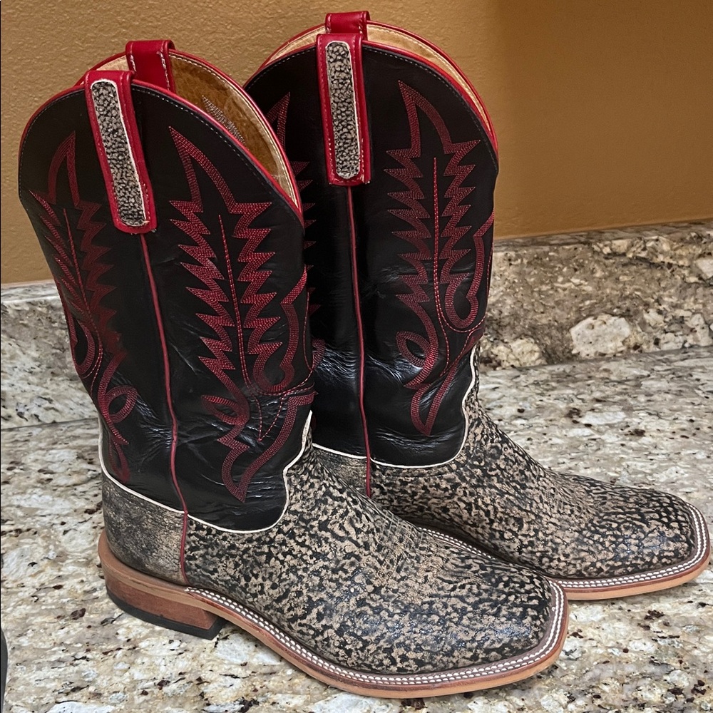Anderson Bean Black and Tan Western Boots with Red Accents